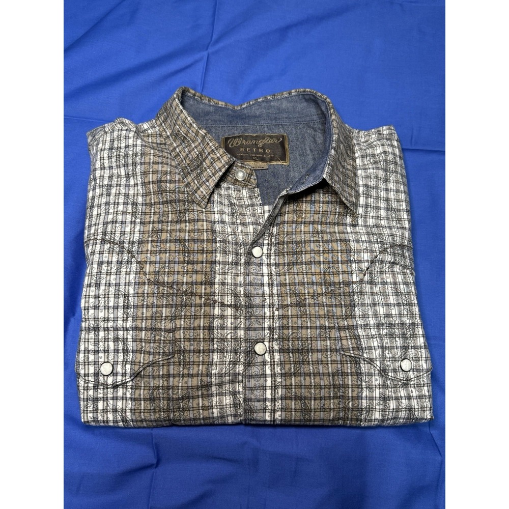 Wrangler Retro Western Shirt Mens Sz XLarge Pearl Snaps Long Sleeve